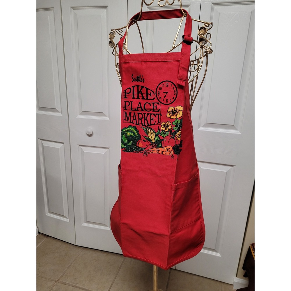 Vintage Seattle Pike Place Market NEW Apron Red Augusta Sportswear USA Pockets